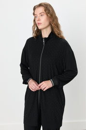 Stone Detail Pants and Tunic Knit Set - Black