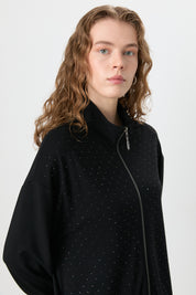 Stone Detail Pants and Tunic Knit Set - Black
