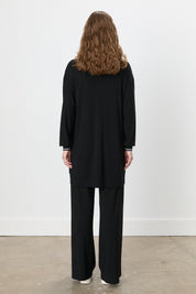 Stone Detail Pants and Tunic Knit Set - Black