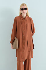 Stone Detail Pants and Tunic Set - Light Brown
