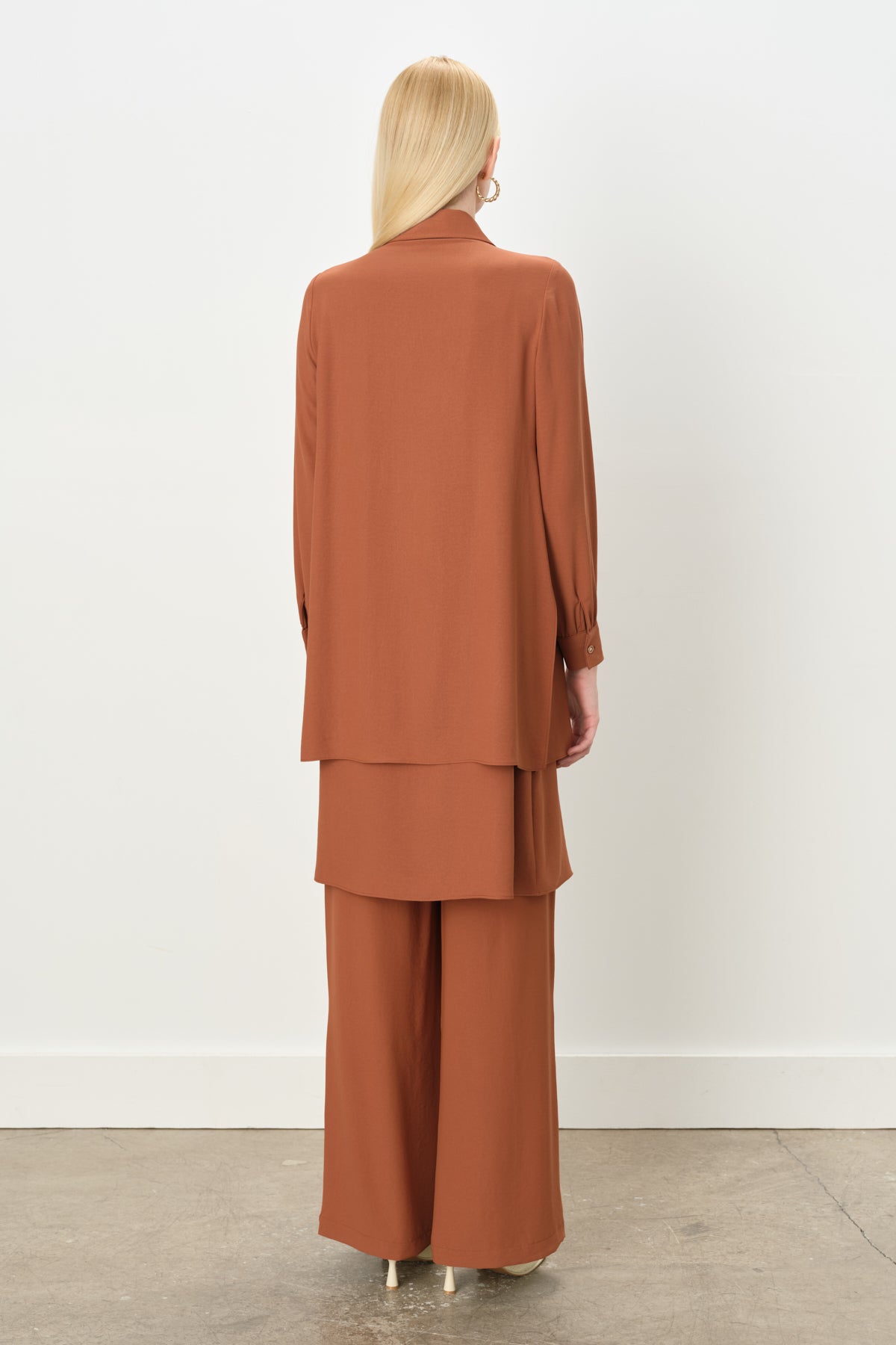 Stone Detail Pants and Tunic Set - Light Brown