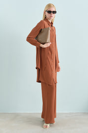 Stone Detail Pants and Tunic Set - Light Brown