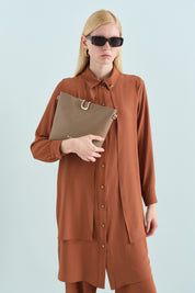Stone Detail Pants and Tunic Set - Light Brown