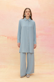 Stone Detail Pants Tunic Set - Light Blue