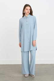 Stone Detail Pants Tunic Set - Light Blue