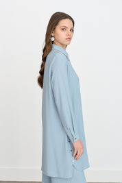 Stone Detail Pants Tunic Set - Light Blue