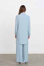 Stone Detail Pants Tunic Set - Light Blue