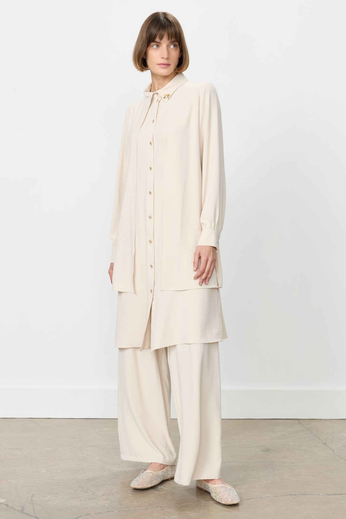 Taş Detaylı Pantolon Tunik Takım - Bej