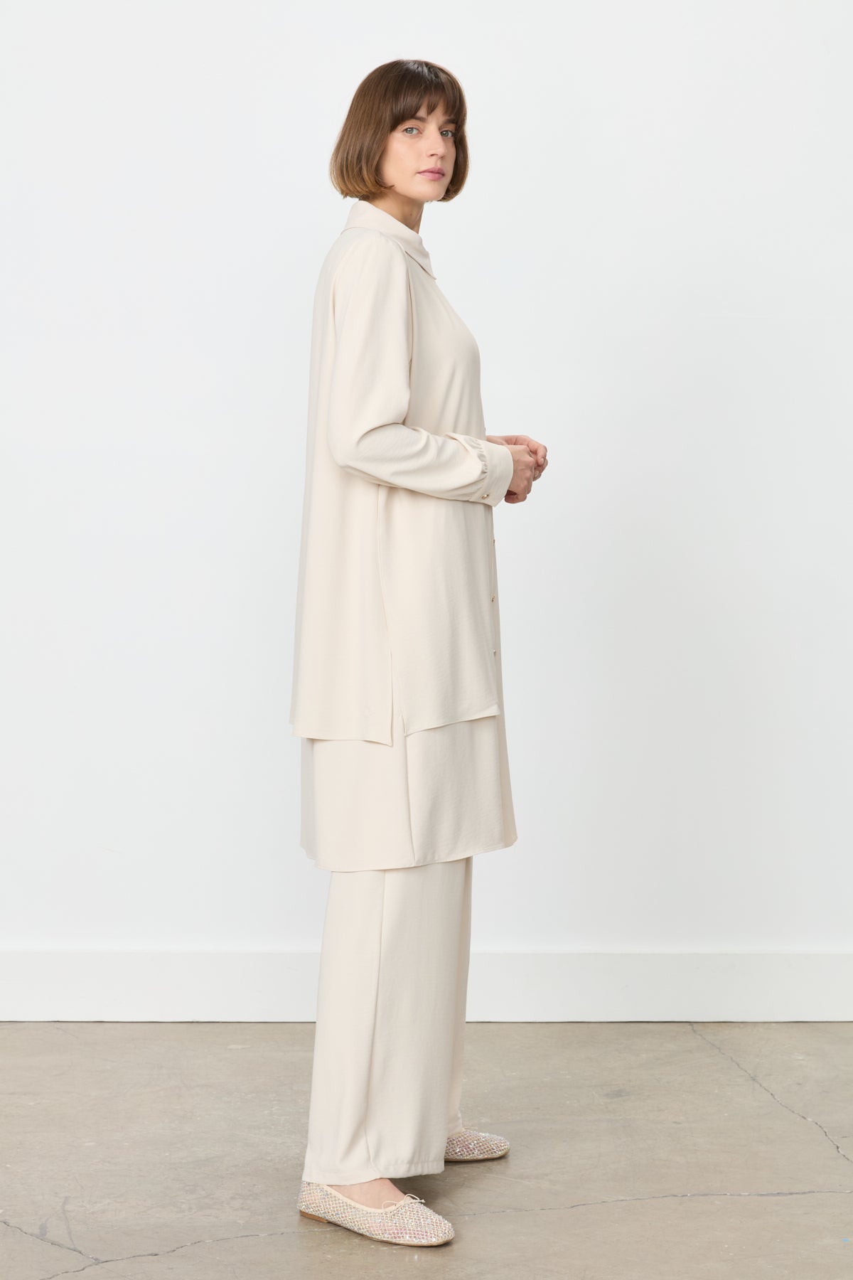Taş Detaylı Pantolon Tunik Takım - Bej