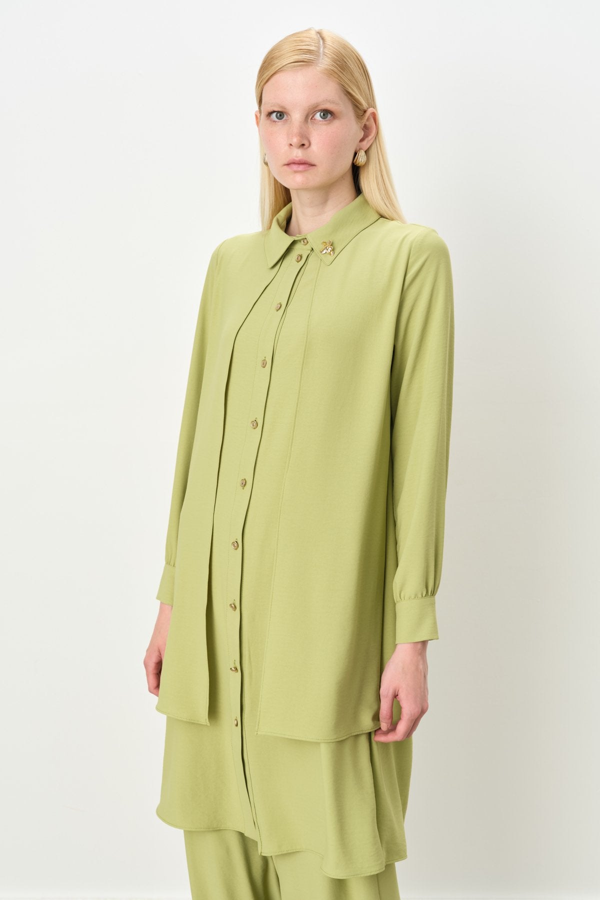 Stone Detail Pants and Tunic Set - Apple Green