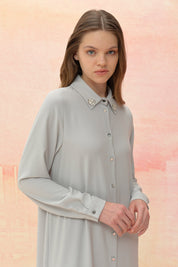 Stone Detail Pants and Tunic Set - Grey