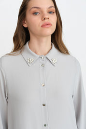 Stone Detail Pants and Tunic Set - Grey