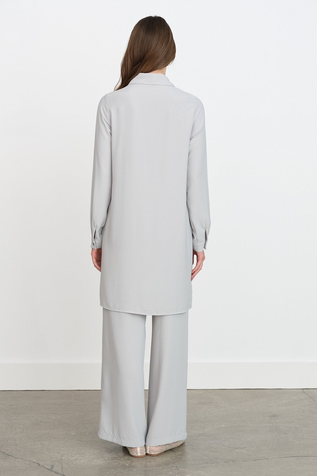 Stone Detail Pants and Tunic Set - Grey