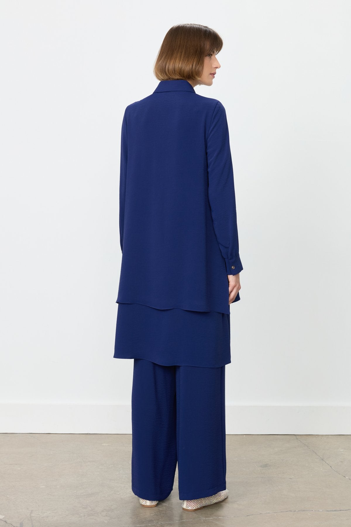Embellished Pants Tunic Set - Navy Blue
