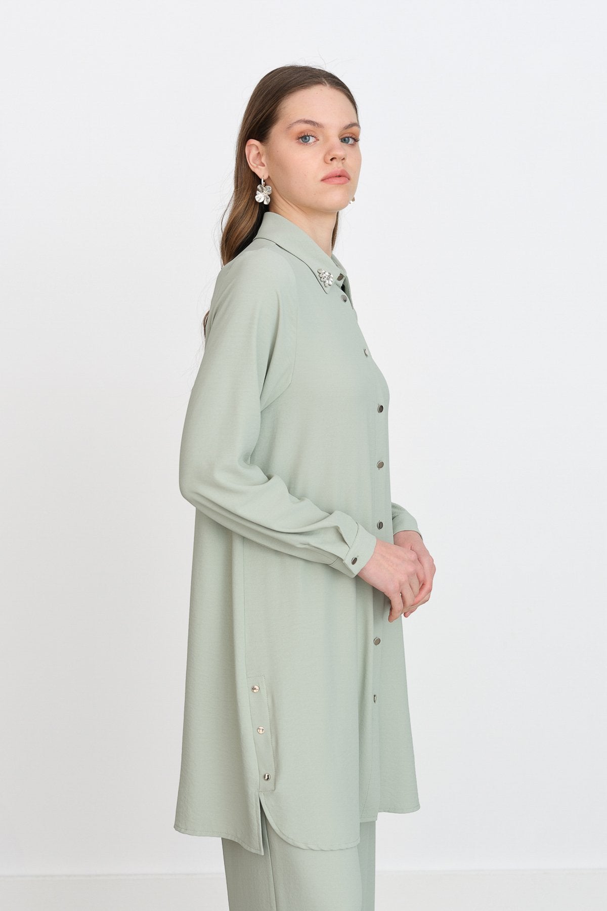 Taş Detaylı Pantolon Tunik Takım - Mint