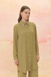 Taş Detaylı Pantolon Tunik Takım - Olive