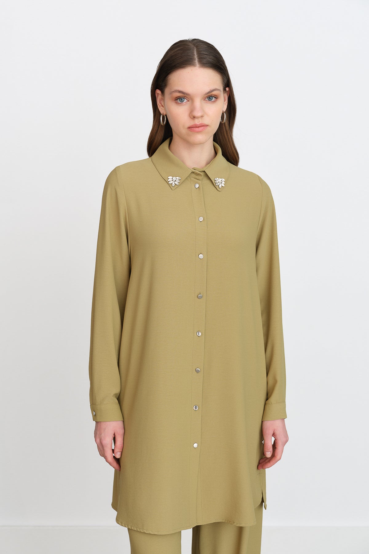 Taş Detaylı Pantolon Tunik Takım - Olive