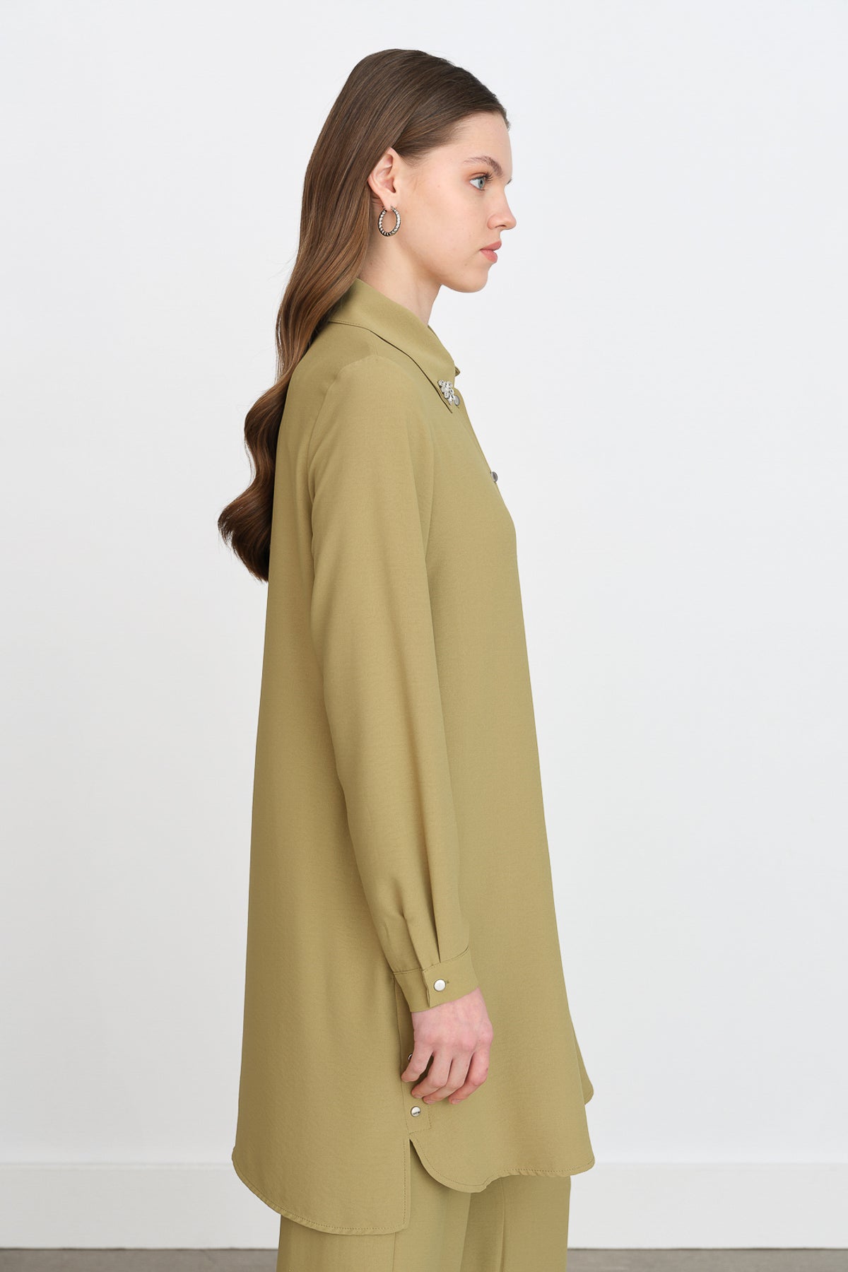 Taş Detaylı Pantolon Tunik Takım - Olive