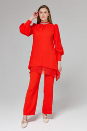 Taş Detaylı Pantolon Tunik Takım - Oranj