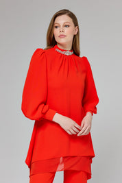 Taş Detaylı Pantolon Tunik Takım - Oranj
