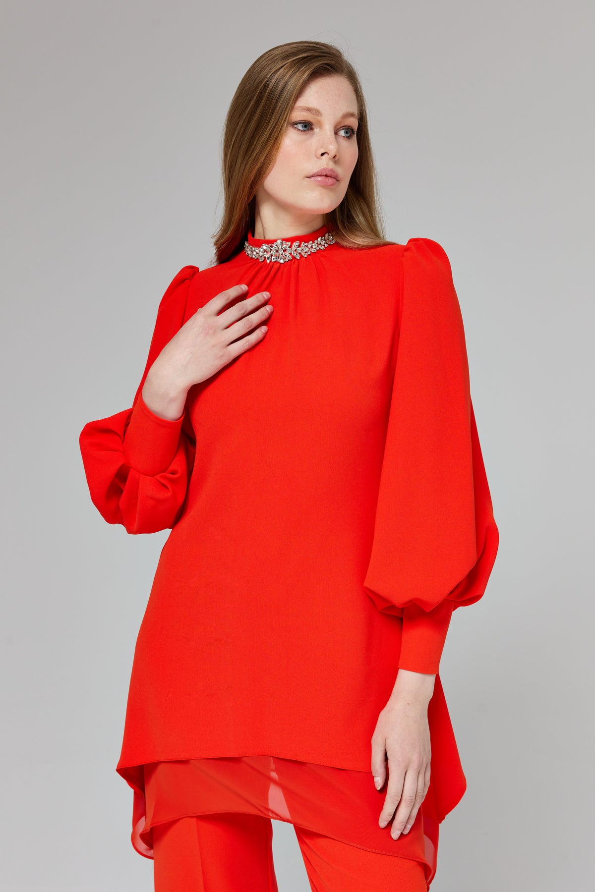 Taş Detaylı Pantolon Tunik Takım - Oranj