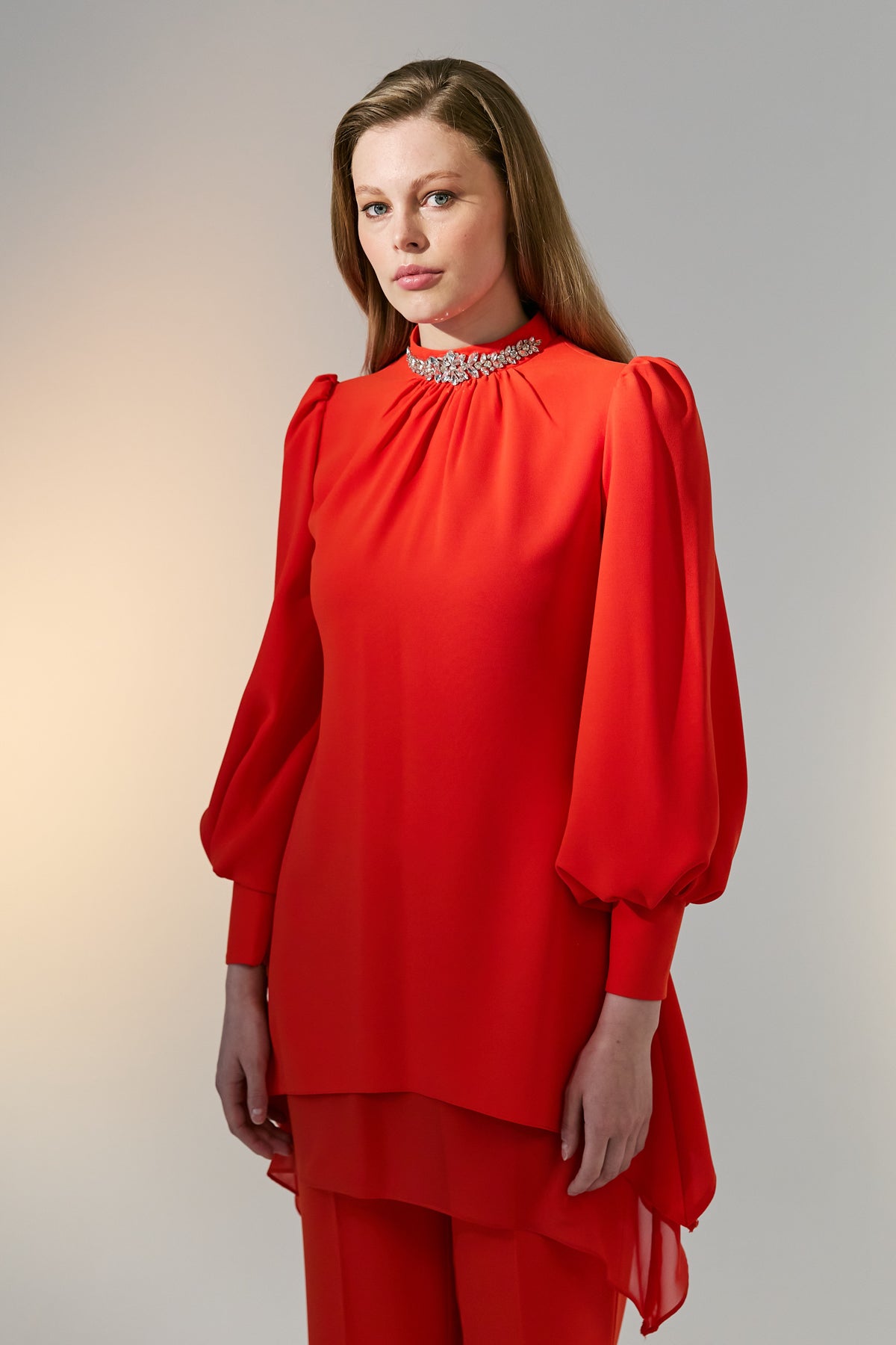 Taş Detaylı Pantolon Tunik Takım - Oranj