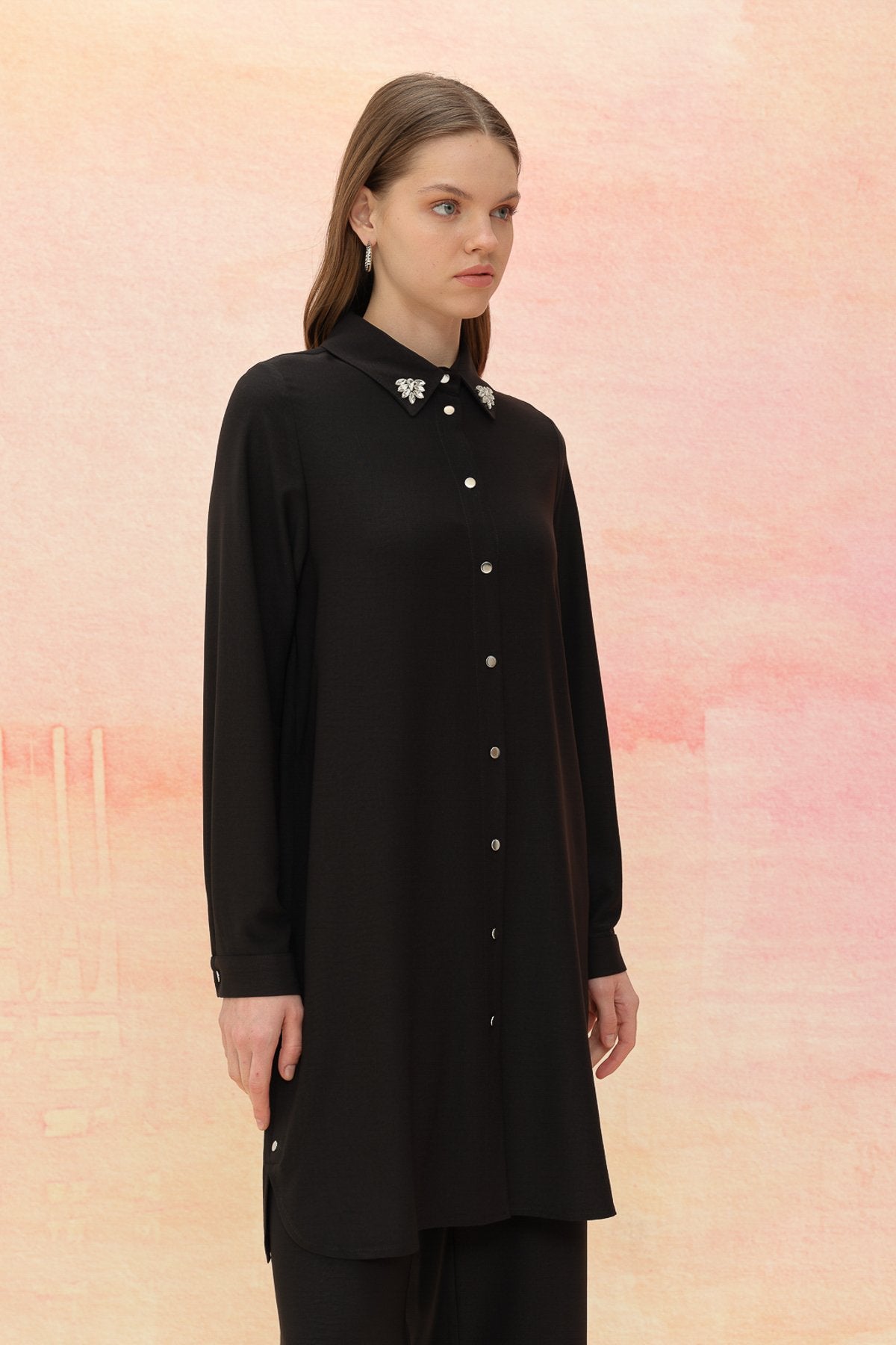 Taş Detaylı Pantolon Tunik Takım - Siyah