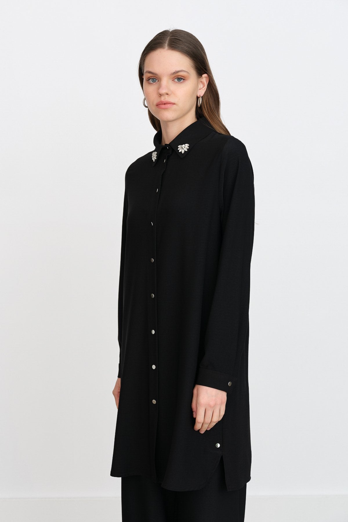Taş Detaylı Pantolon Tunik Takım - Siyah