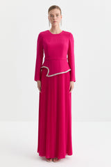 Stone-Detailed Pleated Skirt Dress - Fuchsia