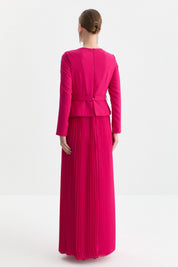 Stone-Detailed Pleated Skirt Dress - Fuchsia