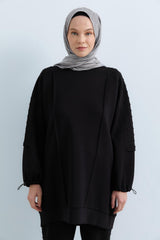 Relaxed Fit Sweatshirt with Stone Detail - Black