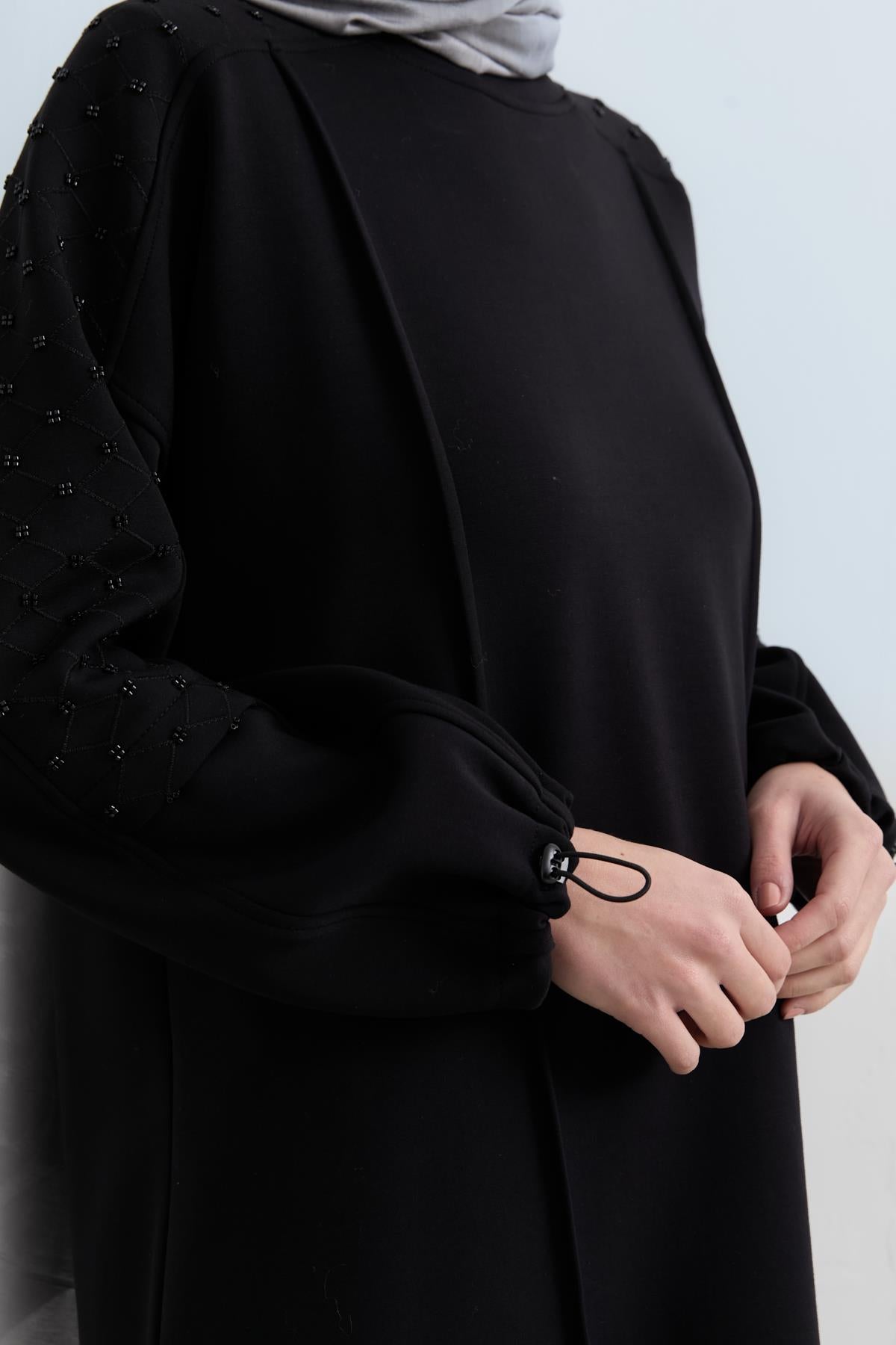 Relaxed Fit Sweatshirt with Stone Detail - Black