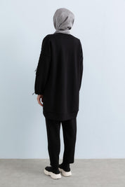 Relaxed Fit Sweatshirt with Stone Detail - Black