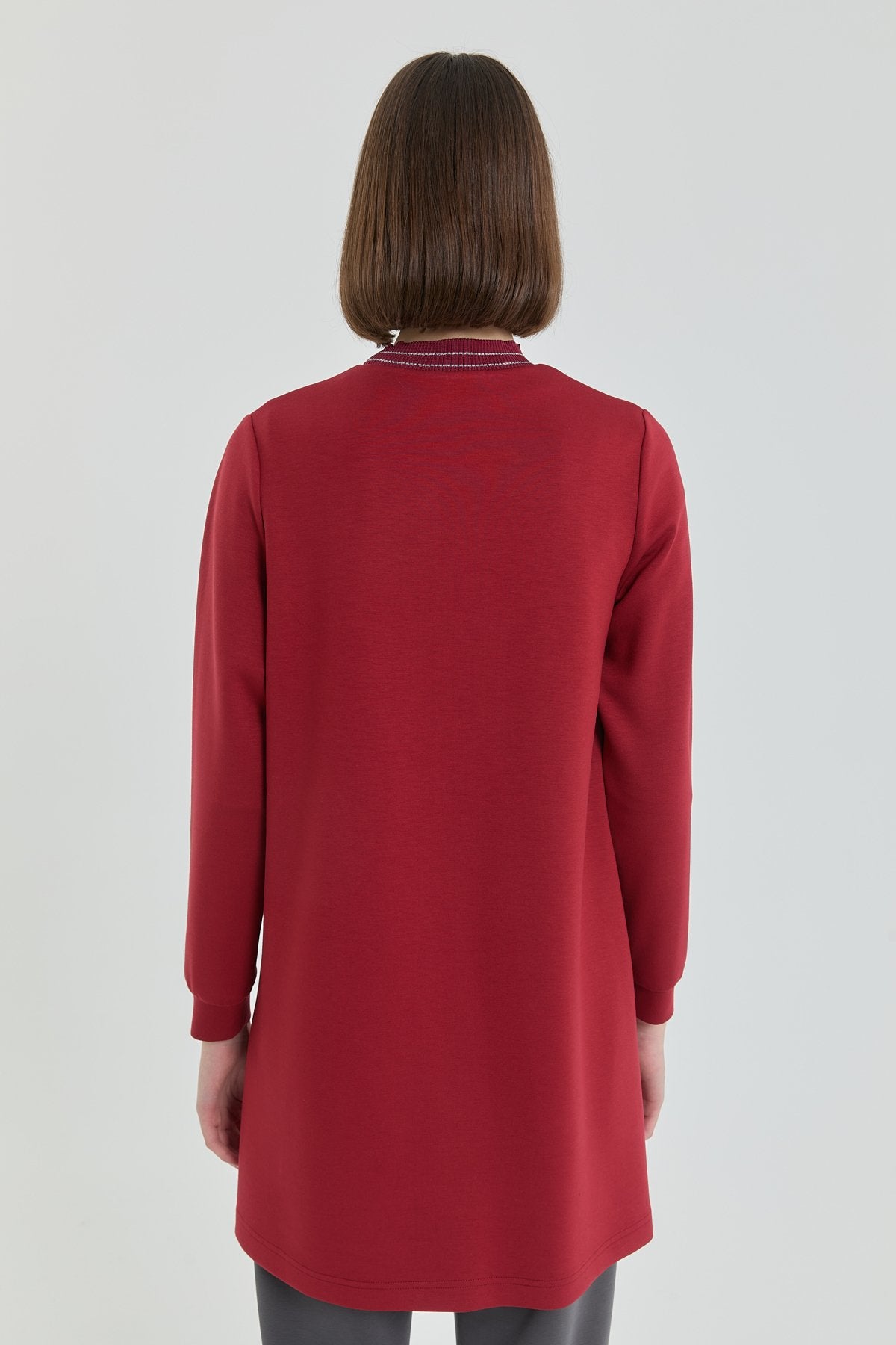 Taş Detaylı Ribanalı Örme Tunik - Bordo