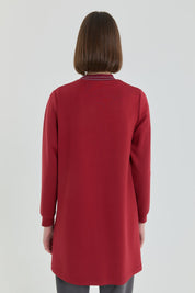 Taş Detaylı Ribanalı Örme Tunik - Bordo