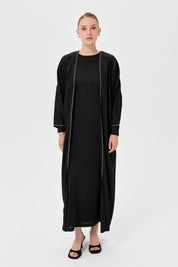 Taş Detaylı Şık Abaya Takım - Siyah