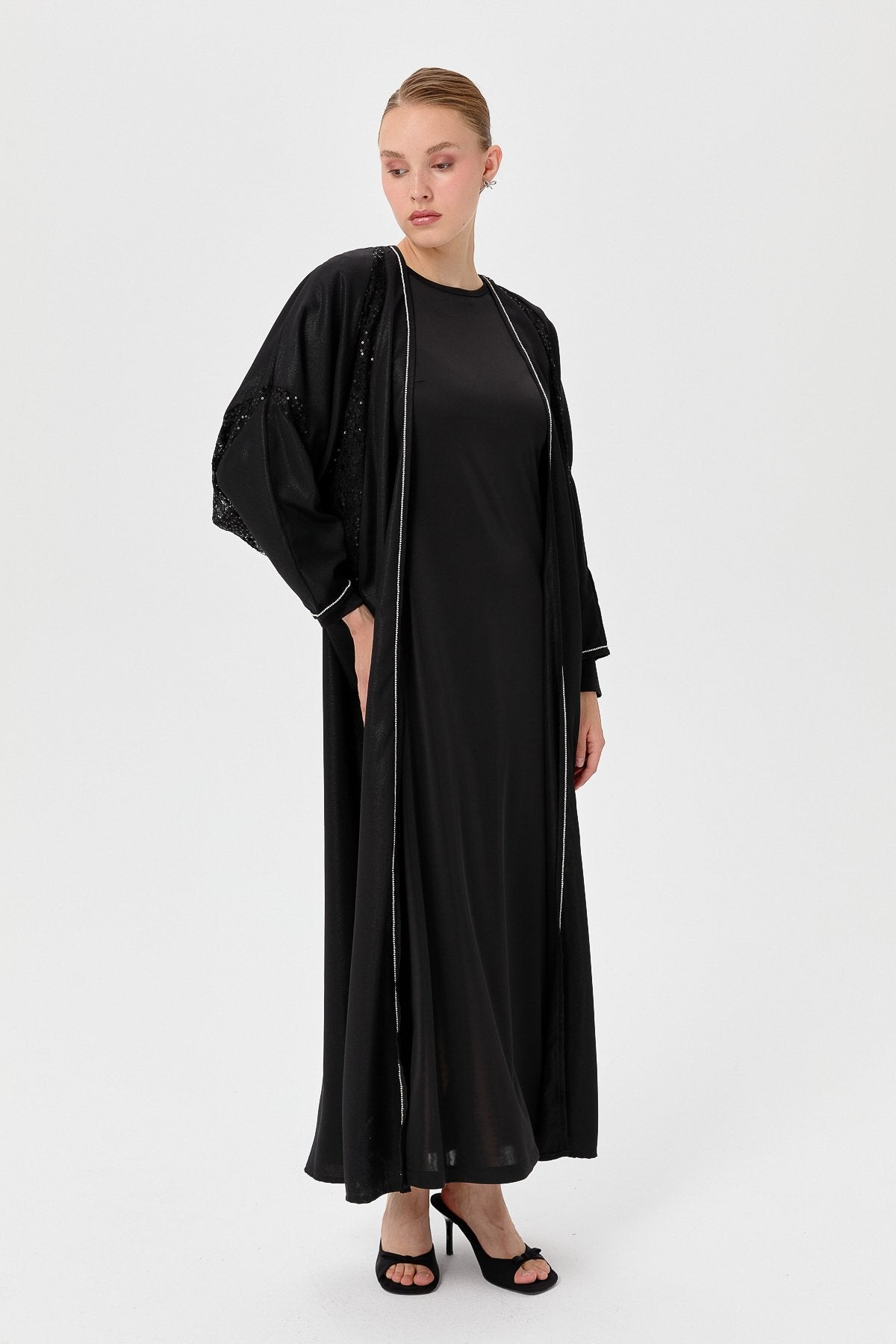 Elegant Abaya Set with Stone Details - Black