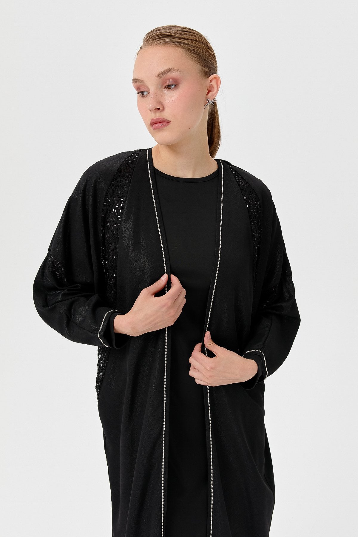 Elegant Abaya Set with Stone Details - Black