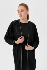 Elegant Abaya Set with Stone Details - Black
