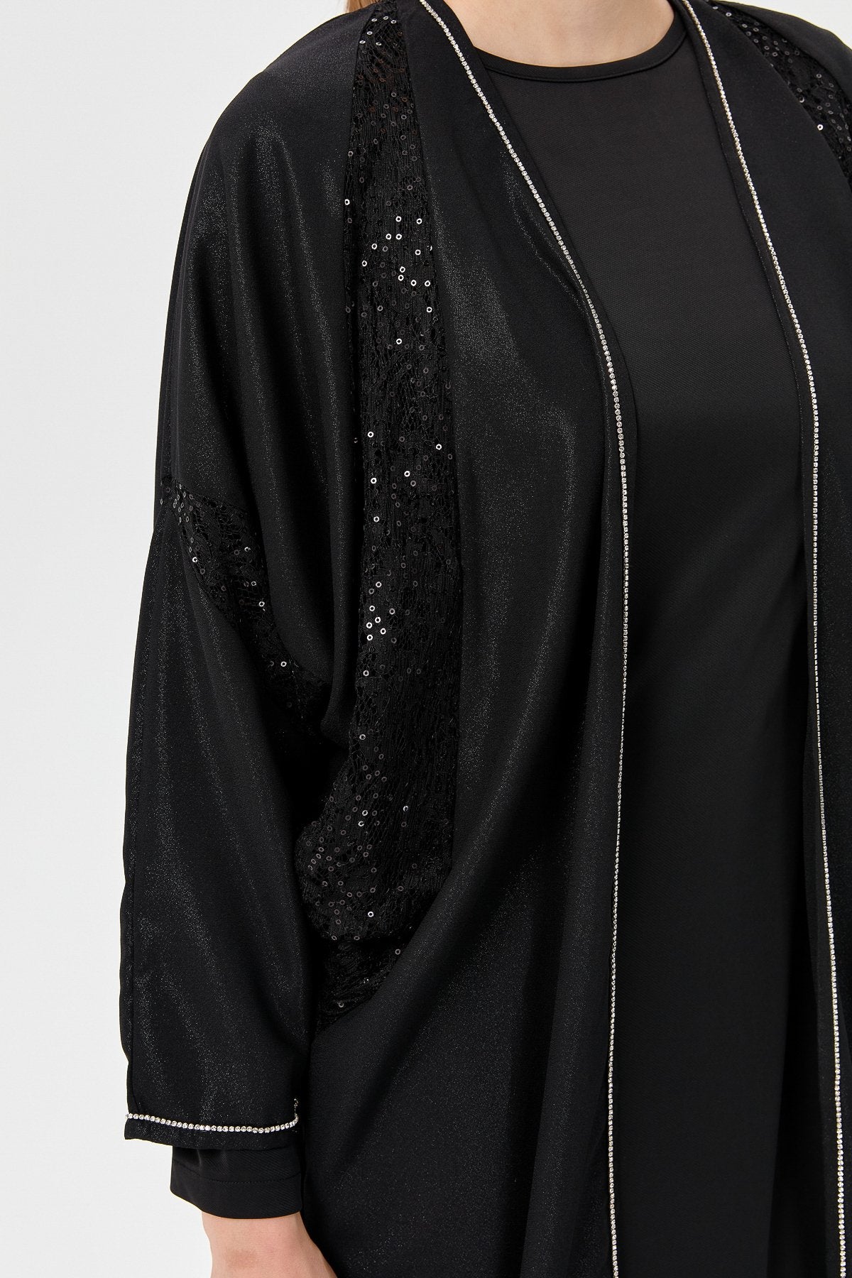 Elegant Abaya Set with Stone Details - Black