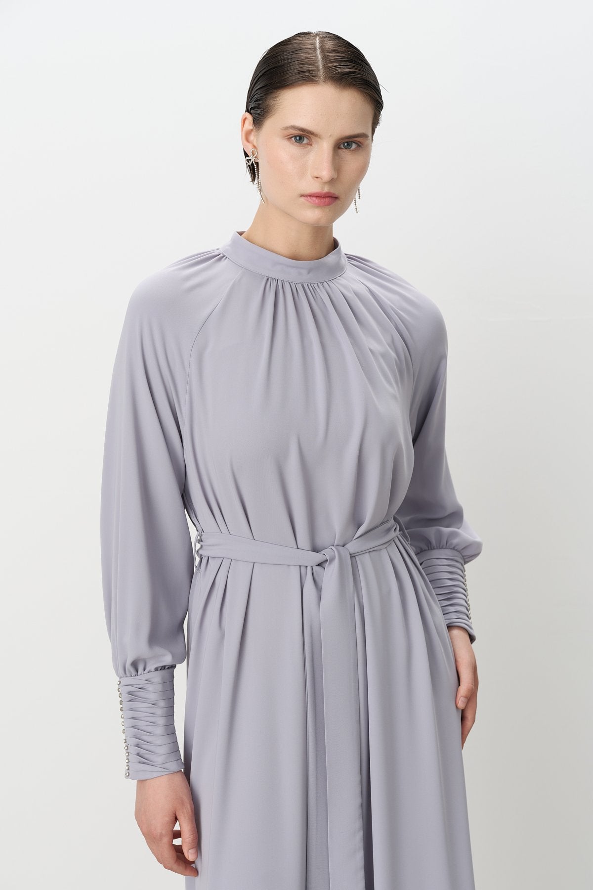 Elegant Dress with Stone Details - Grey