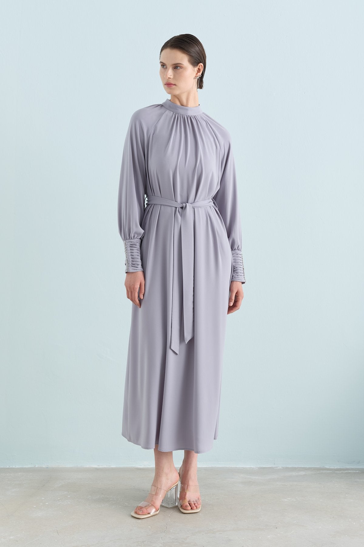 Elegant Dress with Stone Details - Grey
