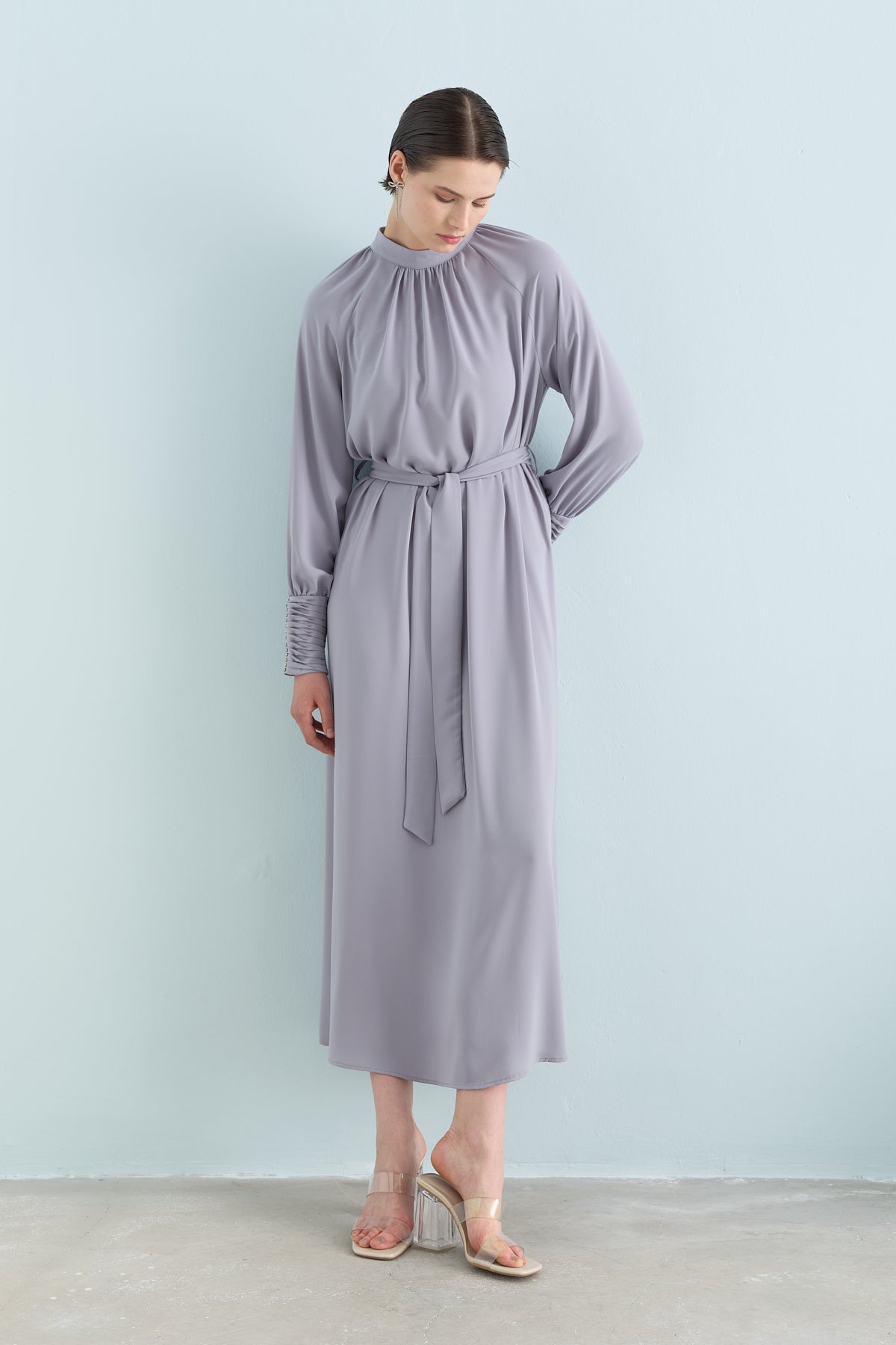 Elegant Dress with Stone Details - Grey