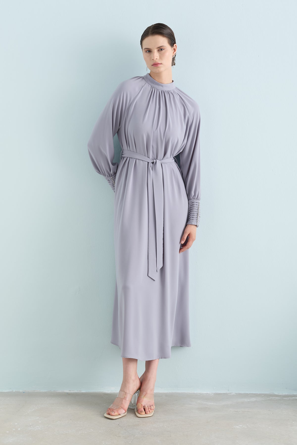 Elegant Dress with Stone Details - Grey