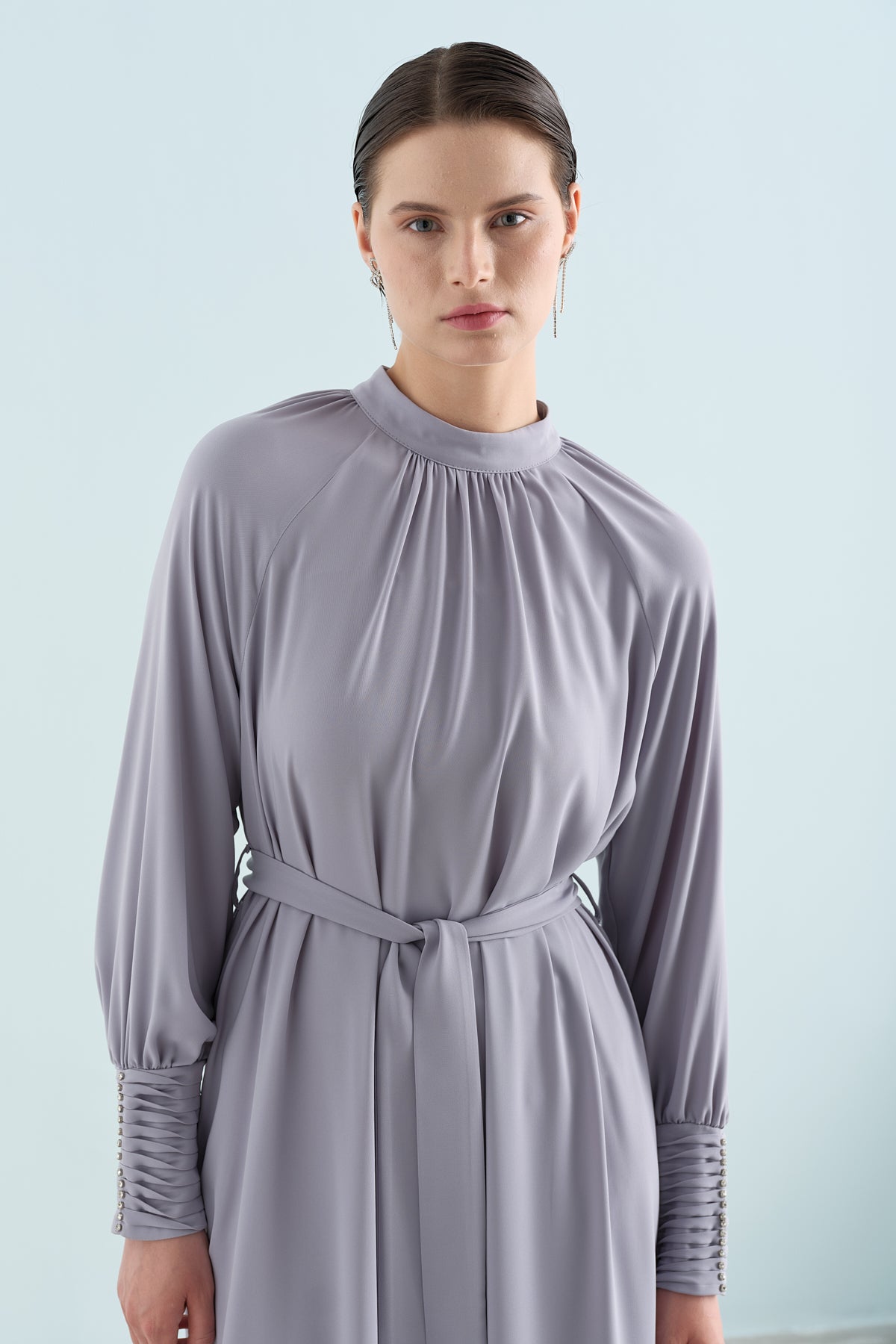 Elegant Dress with Stone Details - Grey