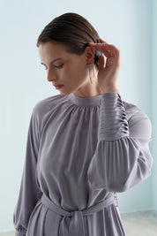 Elegant Dress with Stone Details - Grey