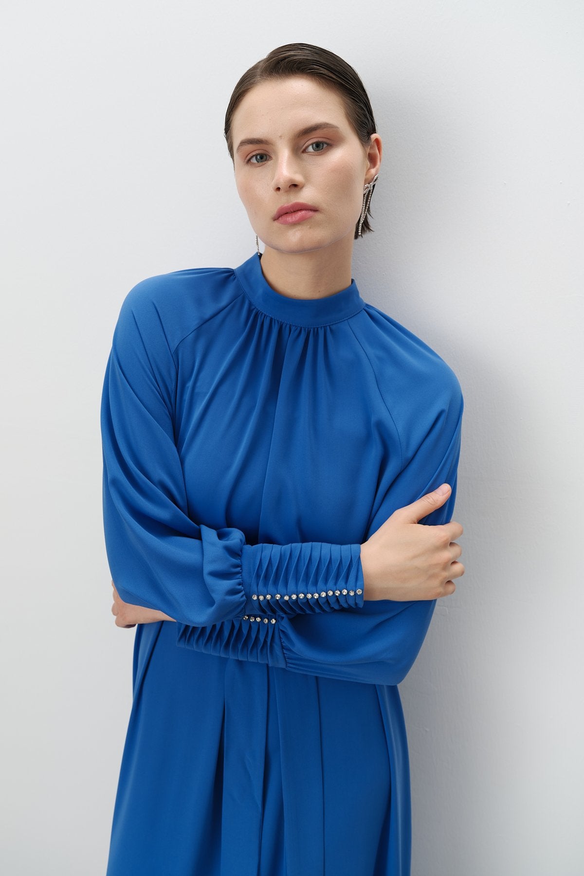 Taş Detaylı Şık Elbise - Saks