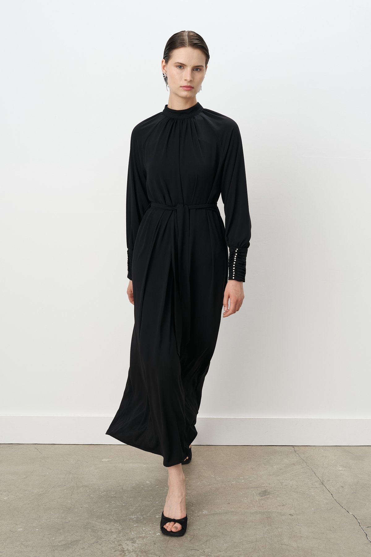 Stylish Dress with Stone Embellishments - Black