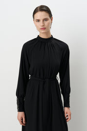 Stylish Dress with Stone Embellishments - Black