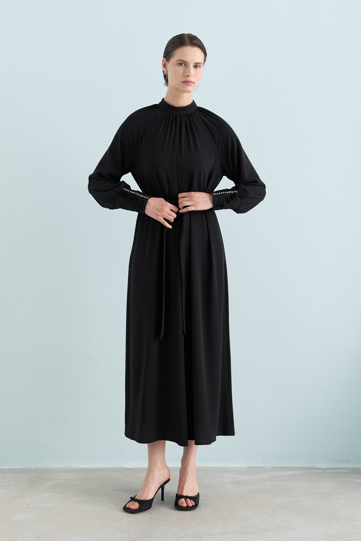 Stylish Dress with Stone Embellishments - Black